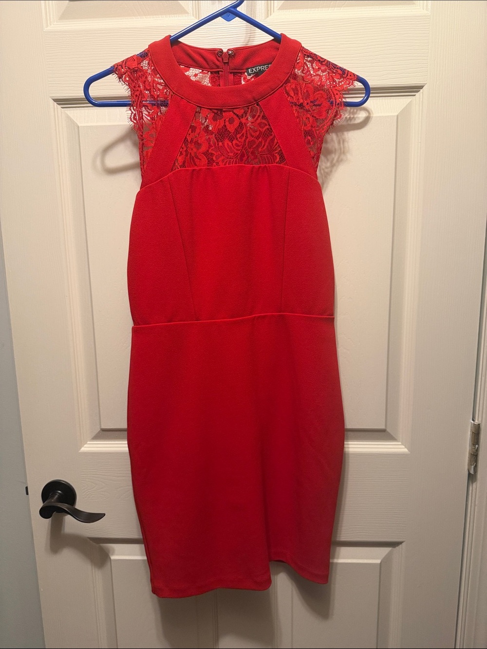 Express Red Lace Yoke Sleeveless Sheath Dress